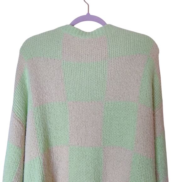 Stine Goya Amara Checker Pastel Green Peach Alpaca Knit Cardigan Sweater Medium - Picture 8 of 15